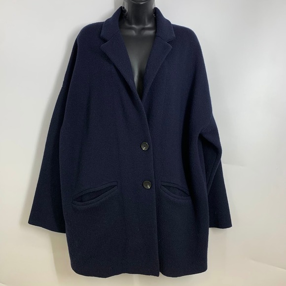 Madewell Sweaters - Madewell Sweater Women Large Navy Merino Wool Cardigan Button Heavy Blazer Ragg